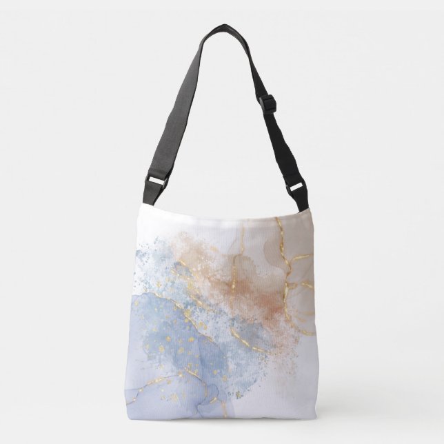 Bolsa Ajustável Azul abstrato, Taupe e Dourado (Frente)