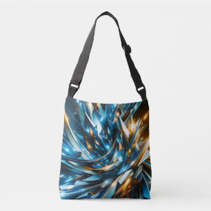 Bolsa Ajustável Azul Dourado Futurista Abstrato Metálico Geométric