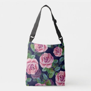 Bolsa Ajustável Azul Escuro, Rosas Rosa Aquarela.