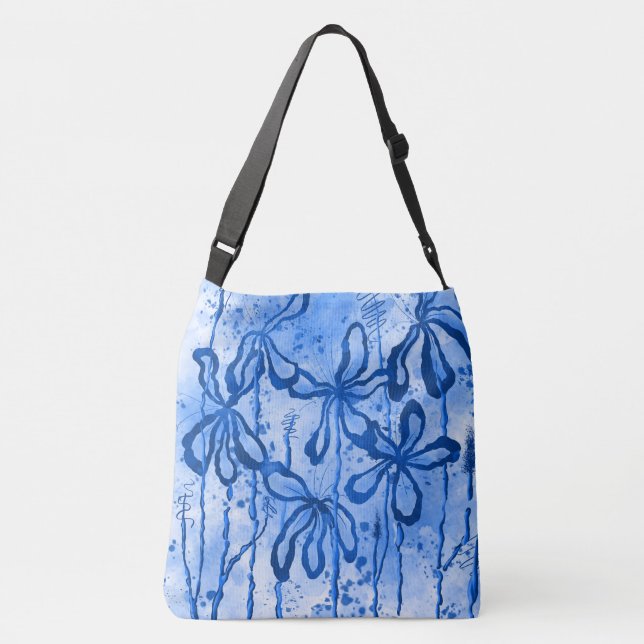 Bolsa Ajustável Azul-Flores com abstrato (Verso)