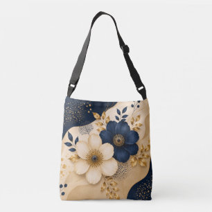 Bolsa Ajustável Azul Marinho Elegante & Padrão Floral Botânico Dou