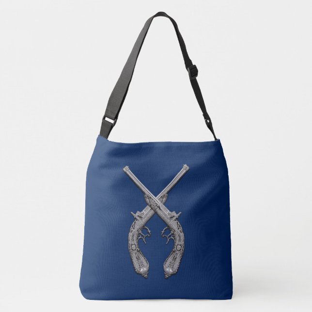 Bolsa Ajustável Azul Naval Pistolas Cruzadas (Verso)