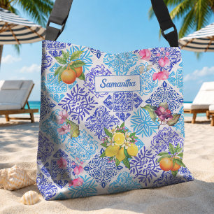 Bolsa Ajustável Azulejos Florais de Citrino Azul Siciliano