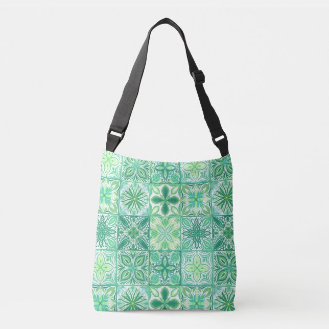 Bolsa Ajustável azulejos ornamentados em verde e branco (Frente)
