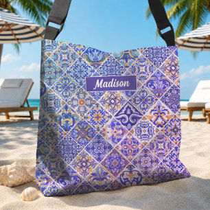Bolsa Ajustável Azulejos Sicilianos Mediterrâneos Azul Roxo Vibran