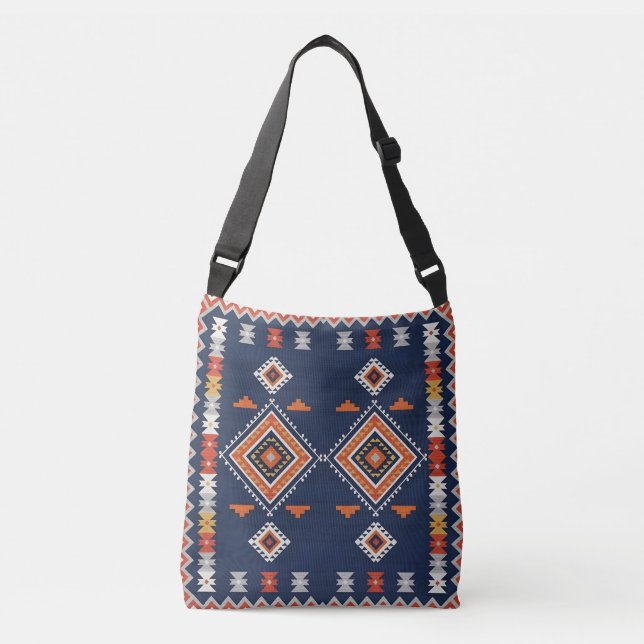 Bolsa Ajustável Azure Navy and Terracotta Geometric Tribal (Frente)