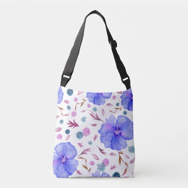 Bolsa Ajustável Bag (Crossbody) de Flores de Aquarela Artística (Frente)