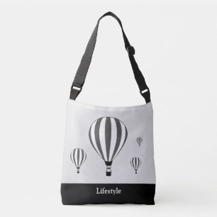 Bolsa Ajustável Balões de ar quente cinza e branco sobre preto e p