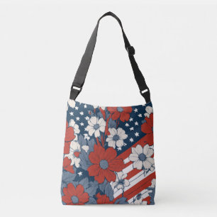 Bolsa Ajustável Bandeira Americana e Flores em Pastel Suave