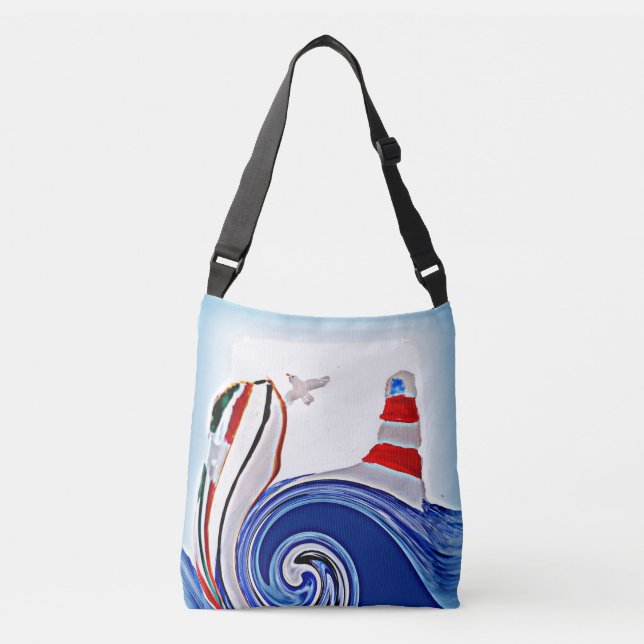 Bolsa Ajustável Barcos À Vela Stormy Seas, Farol Arte Náutica (Frente)