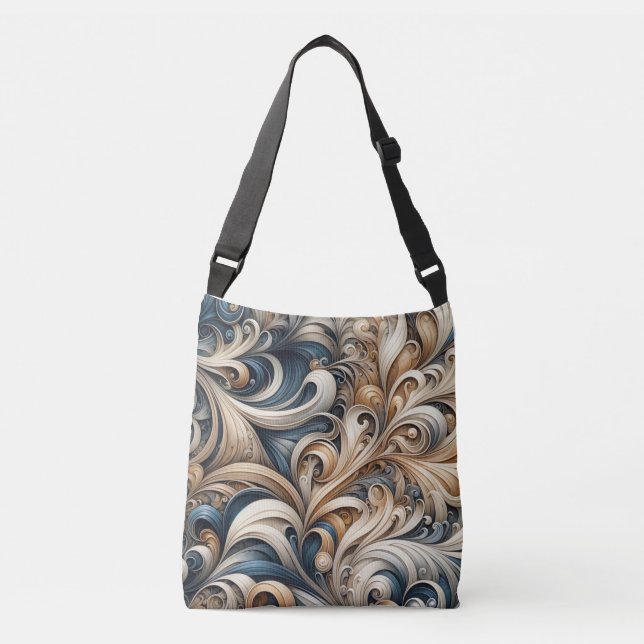 Bolsa Ajustável Baroque Swirl Pattern in Blue & Gold (Frente)