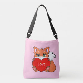 Bolsa Ajustável Bebê Raposa Fofa com Coração no Rosa