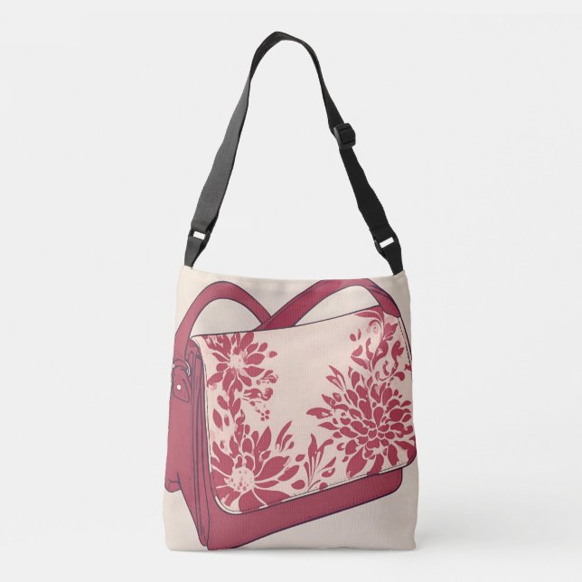 Bolsa Ajustável Beige Floral & Red Purse AI art (Verso)