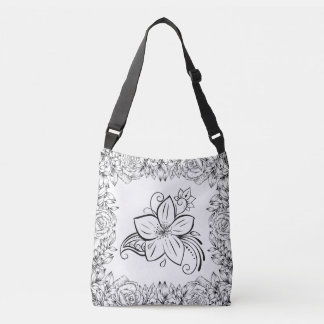 Bolsa Ajustável Beleza Monocromática Floral Preto e Branco