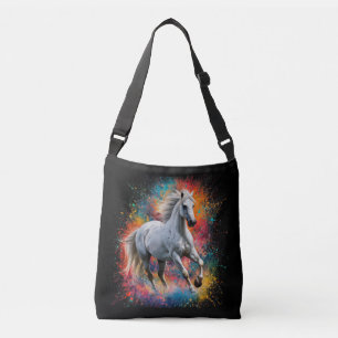 Bolsa Ajustável Belo Cavalo Branco Correndo em Um Fundo Neon