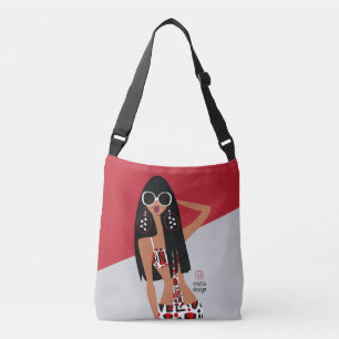 Bolsa Ajustável Black Girl on Red, White, Cinzas e Black
