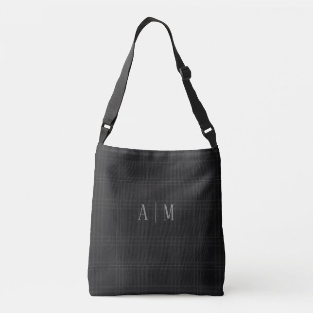 Bolsa Ajustável Black Scottish Tartan Custom Initial Monogram (Verso)