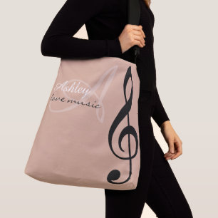 Bolsa Ajustável Black Treble Clef Music Dusty Rosa Tob Bag