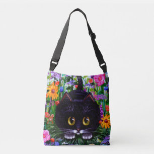 Bolsa Ajustável Black White Cat and Flowers Summer