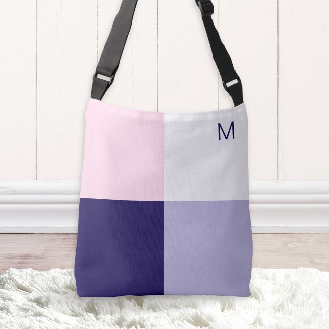 Bolsa Ajustável Blocos de Cores Modernos Quadrados Simples Monogra (A chic bag with modern color block squares design and monogram initial)