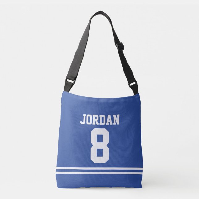 Bolsa Ajustável Blue Football Jersey com nome e número personaliza (Frente)