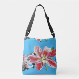 Bolsa Ajustável Blue Shabby Lily Watercolor Bag Aqua