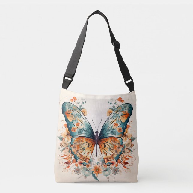 Bolsa Ajustável Boho Floral Blossom Butterfly Meadow Watercolor (Frente)
