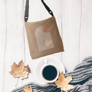 Bolsa Ajustável Boho Forma Abstrato Beige Terracotta Sun Cactus