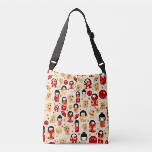 Bolsa Ajustável Bonecos Japoneses - Gatos Kokeshi e Maneki Neko