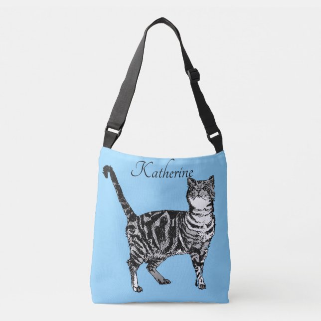 Bolsa Ajustável Bonitinho Azul Meninas Tabby Cat cats Handbag (Frente)