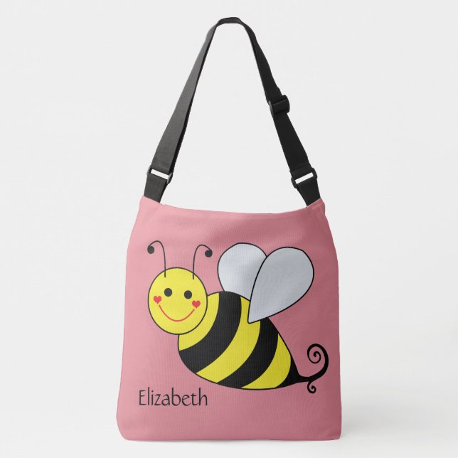 Bolsa Ajustável Bonito Bumble a abelha no rosa personalizado (Frente)