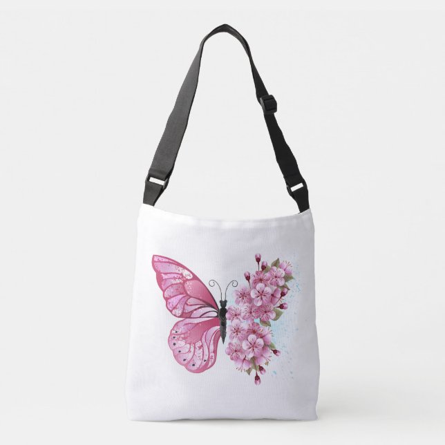 Bolsa Ajustável Borboleta Flor com Sakura Rosa (Frente)