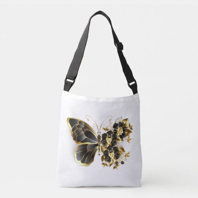 Bolsa Ajustável Borboleta Flor Dourada com Orquídea Preta (Frente)