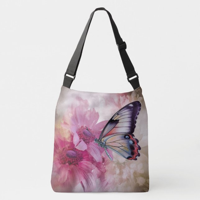 Bolsa Ajustável Borboleta Sonhadora com Flores Rosa (Frente)
