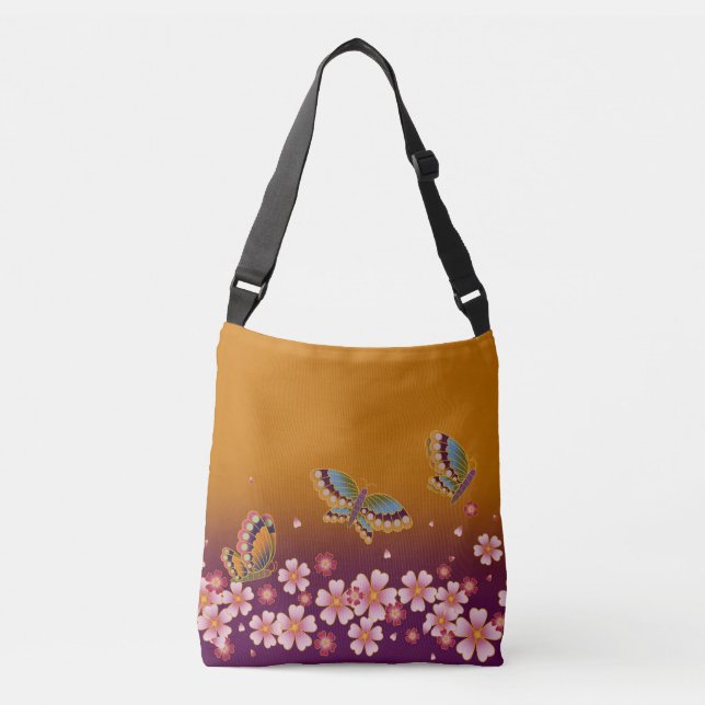 Bolsa Ajustável Borboletas japonesas no meio de Sakura Flores Dour (Frente)