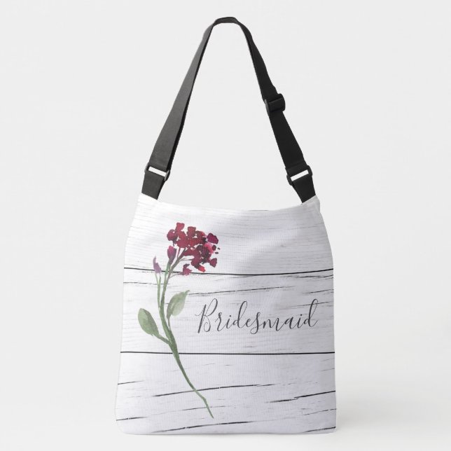 Bolsa Ajustável Borgonha Floral Elegante Watercolor Bridesmaid (Frente)