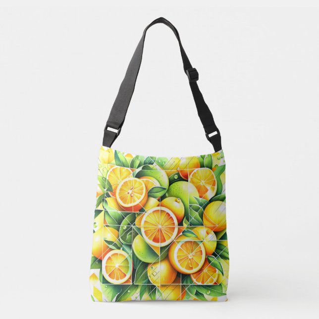 Bolsa Ajustável Botânico de Limão Laranja Cítrico Geométrico (Frente)