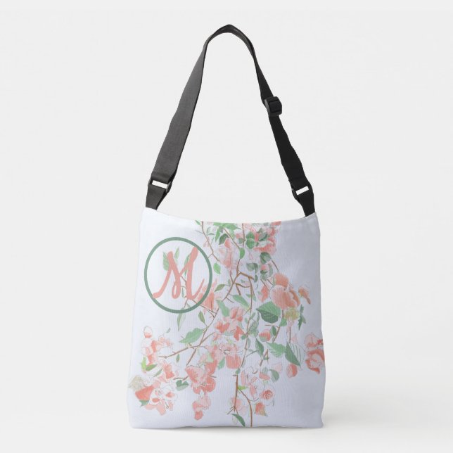 Bolsa Ajustável Bougainvillea Floral Monograma Cor de Água Rosa (Frente)