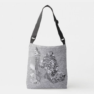 Bolsa Ajustável Brilho do falso dos cristais do cinza de prata