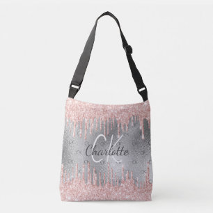Bolsa Ajustável Brilho prateado goteja monograma elegante