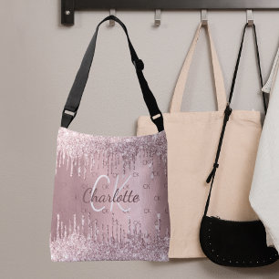 Bolsa Ajustável Brilho rosa pinga monograma elegante glamoroso