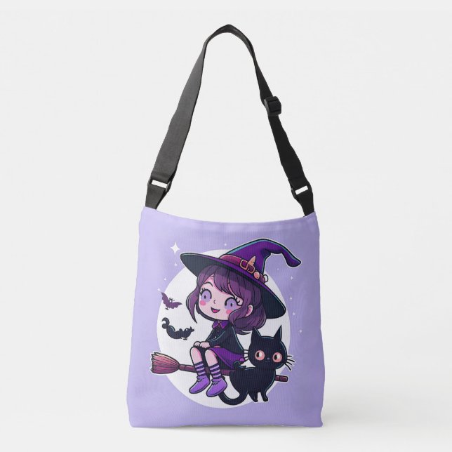 Bolsa Ajustável Bruxa Bonita com uma Lua de Gato Negro Borrão | (Frente)