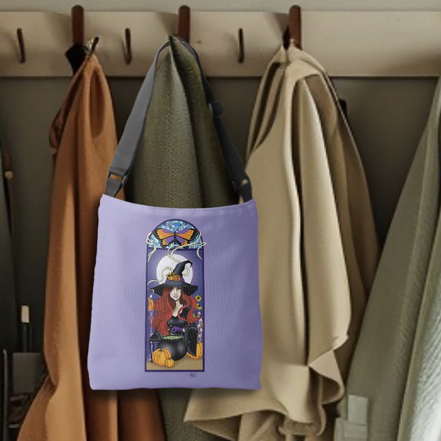 Bolsa Ajustável Bruxa de Outono Art Nouveau Abóboras Lua Roxa (Criador carregado)