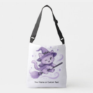 Bolsa Ajustável Bruxa Gata Roxa Fofa em Vasso de Vassoura de Hallo