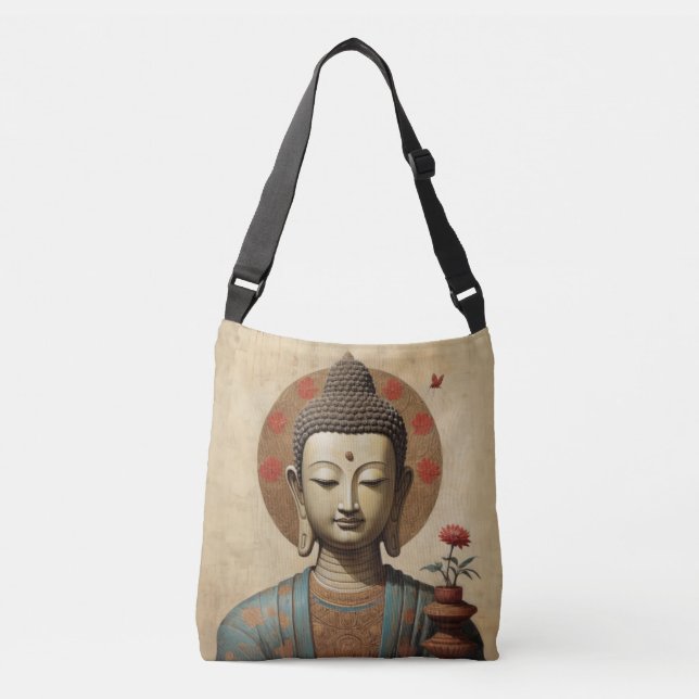 Bolsa Ajustável Buda Enfeitiçado em meditação com flores  (Frente)