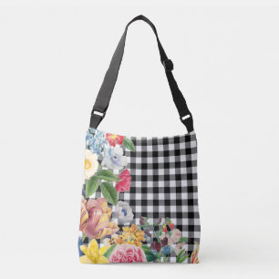 Bolsa Ajustável Búfalo Branco Negro Moderno Chequeia Floral de Vi
