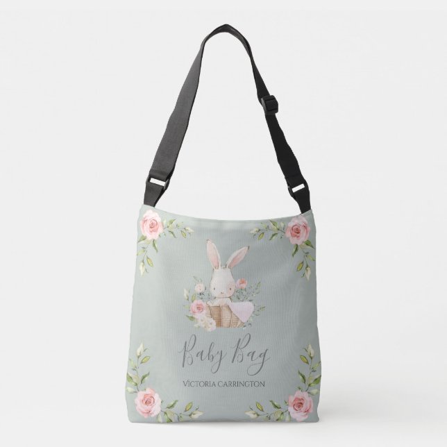 Bolsa Ajustável Bunny Rabbit Watercolor Sage Green Personalizado (Frente)