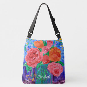 Bolsa Ajustável Buquê de rosas ingleses na pintura do frasco de