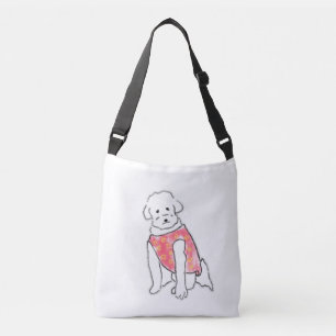 Bolsa Ajustável Cachorro Branco Fofinho Desenhado à Mão com Colete