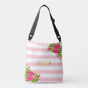 Bolsa Ajustável Caligrafia dourada em listras rosa e branco